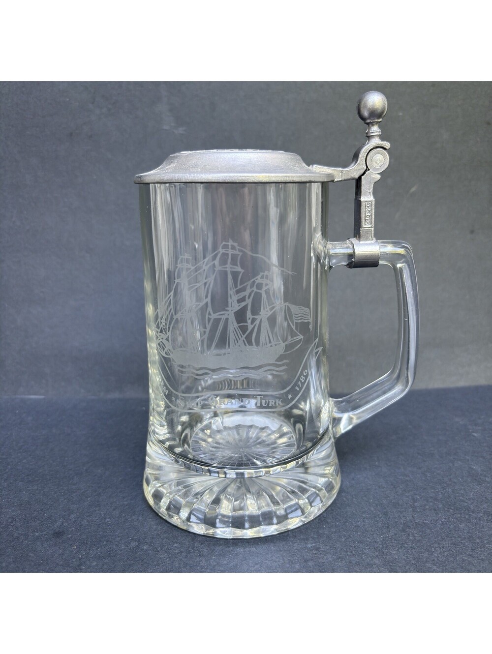 Old Spice Germany Etched 1786 Ship Grand Turk Stein w/ Lid Barware ALWE Beer Mug